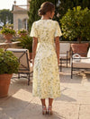 Chiffon A-Line V Neck Formal Dresses with Floral Print