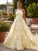 Chiffon A-Line Halter Formal Dresses with Floral Print