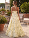 Chiffon A-Line Halter Formal Dresses with Floral Print