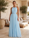 Chiffon A-Line Halter Formal Dresses with Delicate Pleated