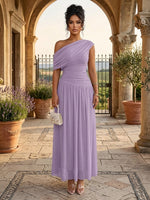 Chiffon A-Line One Shoulder Formal Dresses with Delicate Pleated