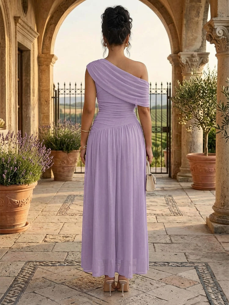 Chiffon A-Line One Shoulder Formal Dresses with Delicate Pleated