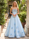 Satin A-Line Strapless Formal Dresses with Rhinestone