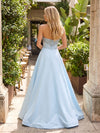 Satin A-Line Strapless Formal Dresses with Rhinestone