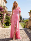 Chiffon A-Line One Shoulder Formal Dresses with Side Waist Ruched Shaping Detail