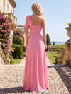 Chiffon A-Line One Shoulder Formal Dresses with Side Waist Ruched Shaping Detail
