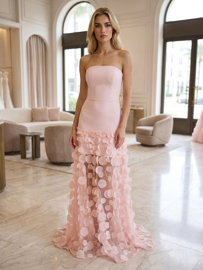 Jersey A-Line Strapless Formal Dresses with Multi-Size Chiffon Circular