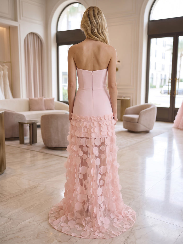 Jersey A-Line Strapless Formal Dresses with Multi-Size Chiffon Circular