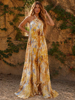 Chiffon A-Line Halter Formal Dresses with Floral Print