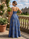 Jacquard A-Line Halter Formal Dresses with Ruffles