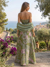 Jacquard A-Line Strapless Formal Dresses with Shawl