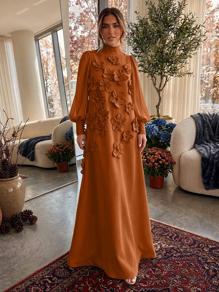 Jersey A-Line High Neck Formal Dresses with 3D Flowers