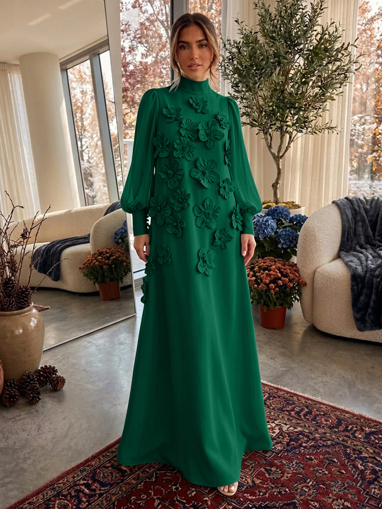 Jersey A-Line High Neck Formal Dresses with 3D Flowers