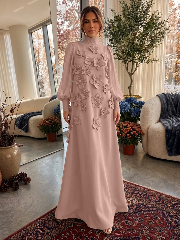 Jersey A-Line High Neck Formal Dresses with 3D Flowers