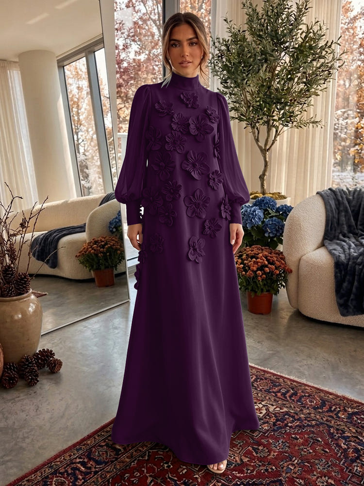 Jersey A-Line High Neck Formal Dresses with 3D Flowers
