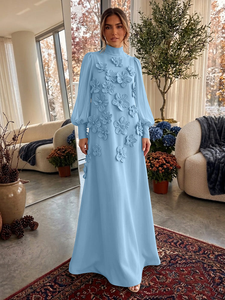 Jersey A-Line High Neck Formal Dresses with 3D Flowers