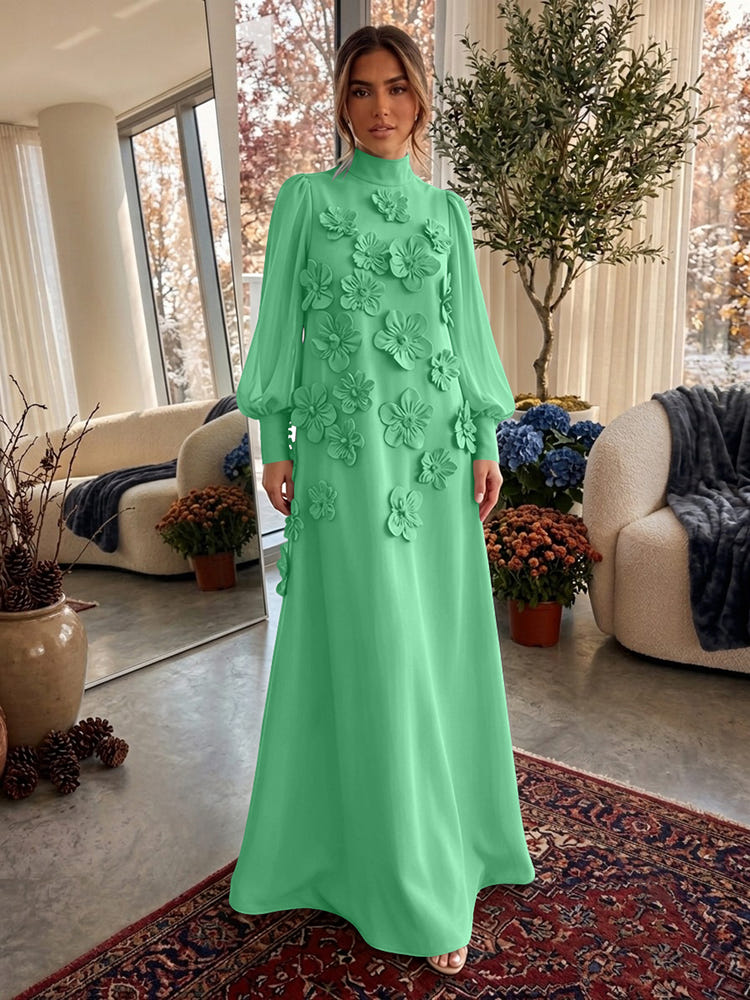 Jersey A-Line High Neck Formal Dresses with 3D Flowers