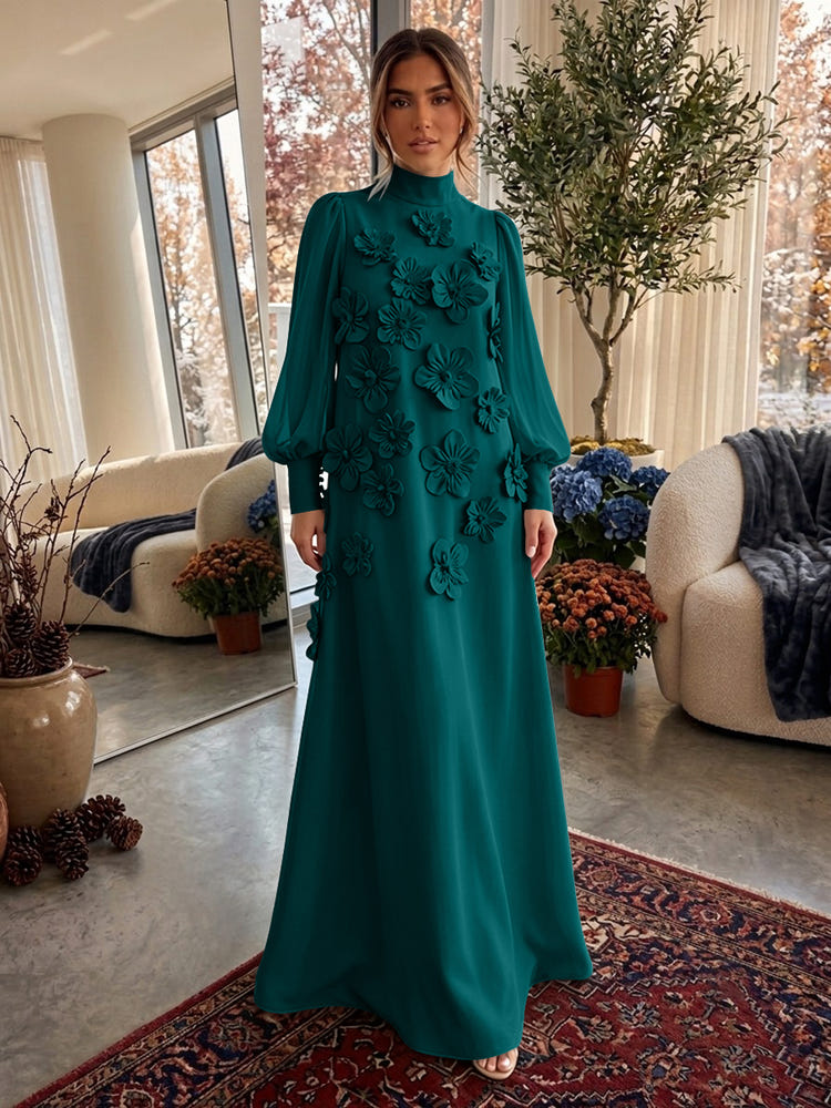 Jersey A-Line High Neck Formal Dresses with 3D Flowers