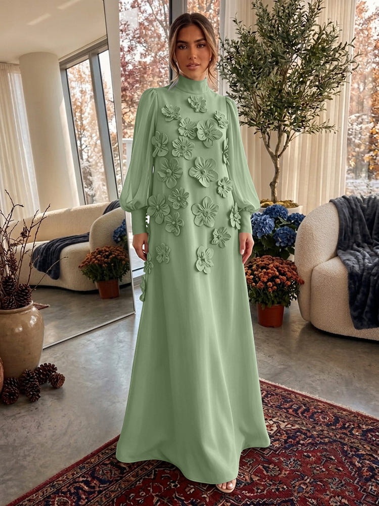 Jersey A-Line High Neck Formal Dresses with 3D Flowers