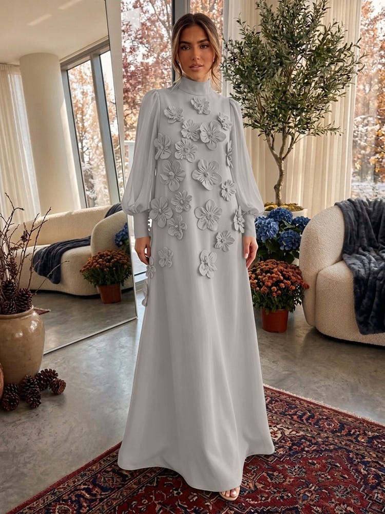Jersey A-Line High Neck Formal Dresses with 3D Flowers