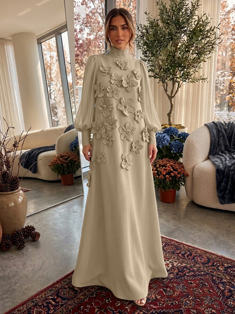 Jersey A-Line High Neck Formal Dresses with 3D Flowers