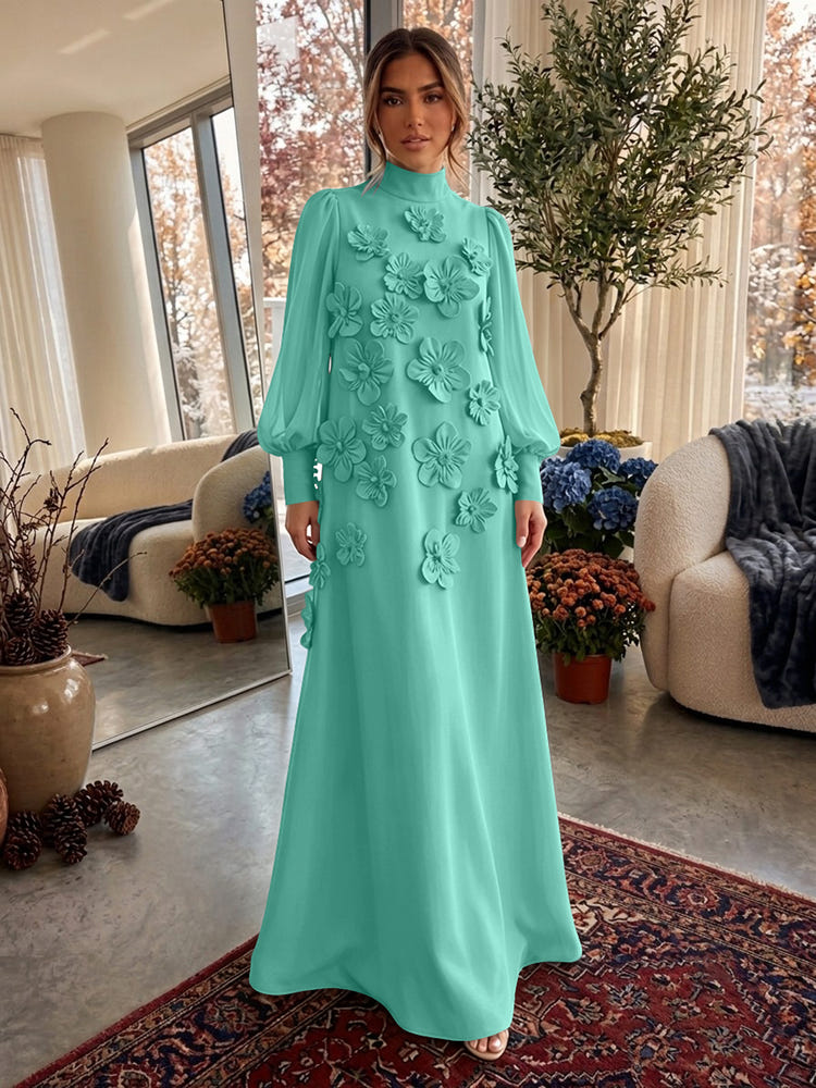 Jersey A-Line High Neck Formal Dresses with 3D Flowers