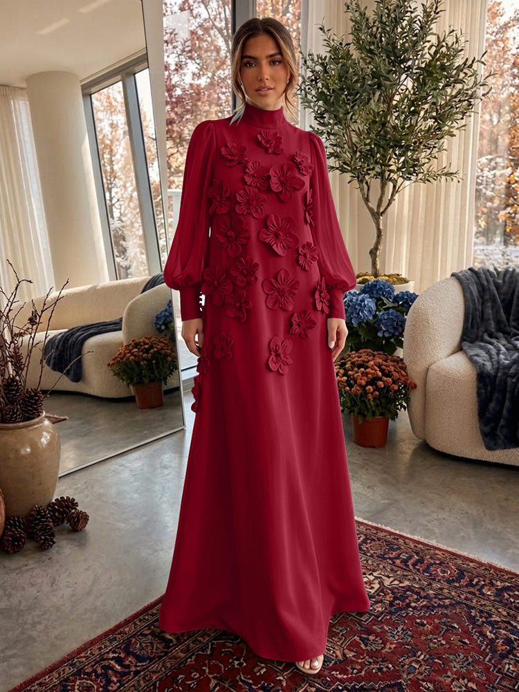 Jersey A-Line High Neck Formal Dresses with 3D Flowers
