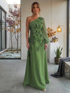 Jersey A-Line One Shoulder Formal Dresses with 3D Flowers