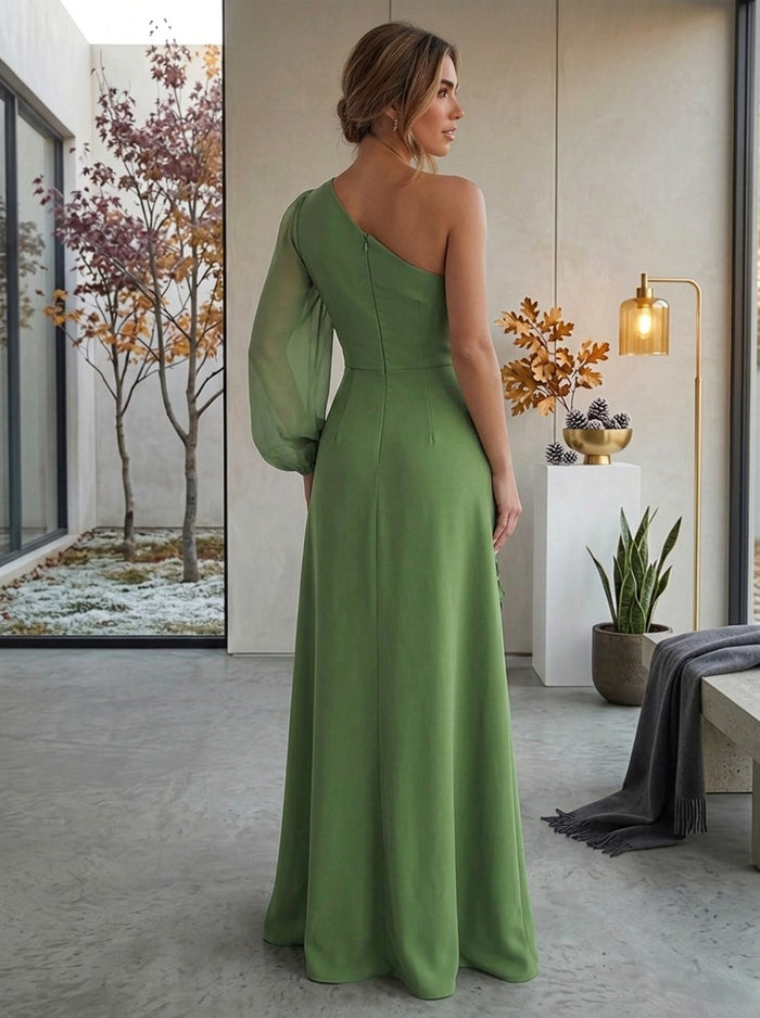 Jersey A-Line One Shoulder Formal Dresses with 3D Flowers