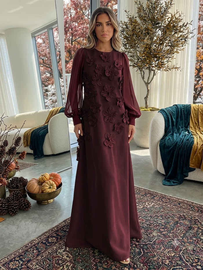 Jersey A-Line Crew Neck Formal Dresses with 3D Flowers
