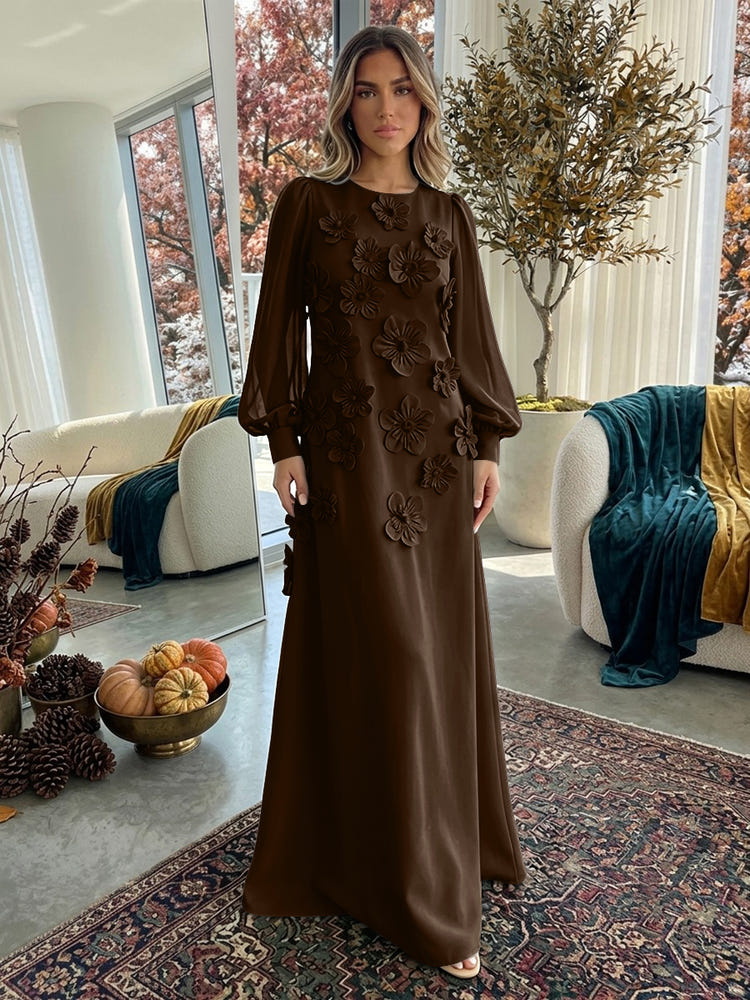 Jersey A-Line Crew Neck Formal Dresses with 3D Flowers