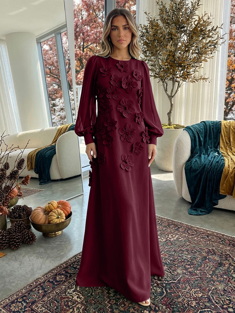 Jersey A-Line Crew Neck Formal Dresses with 3D Flowers