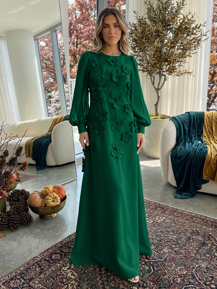 Jersey A-Line Crew Neck Formal Dresses with 3D Flowers