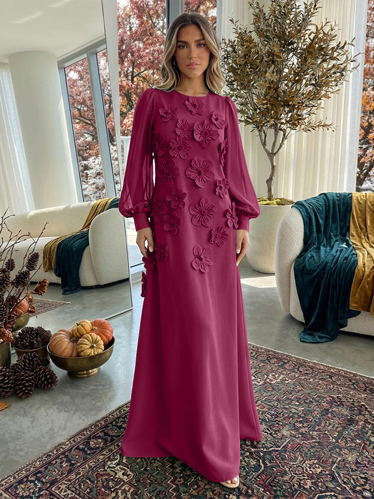 Jersey A-Line Crew Neck Formal Dresses with 3D Flowers