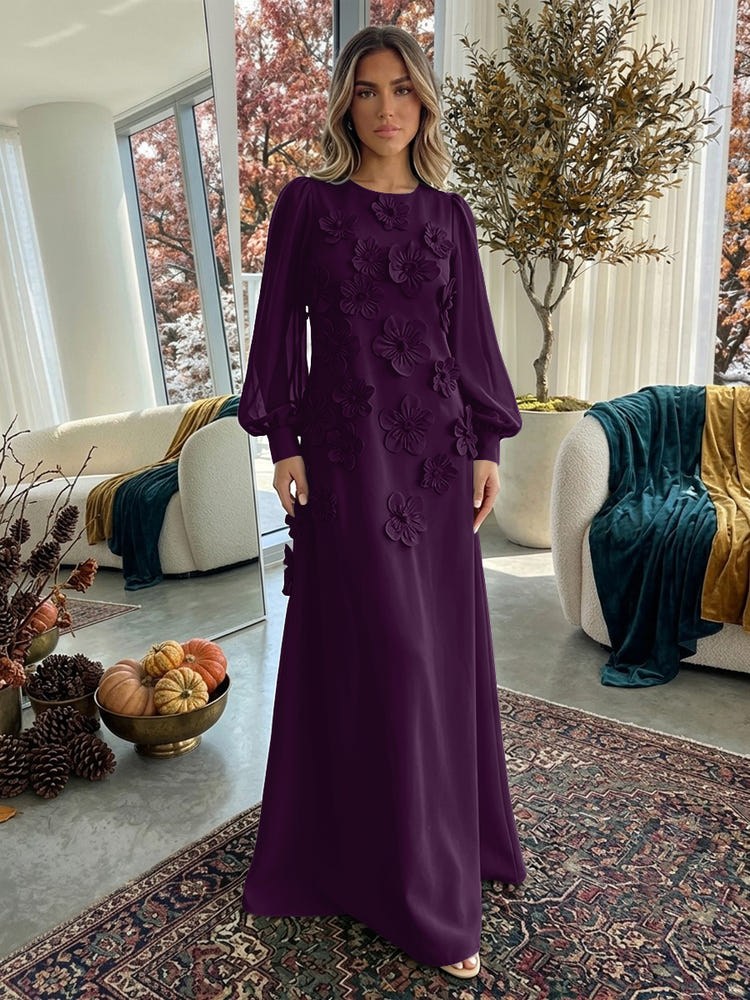 Jersey A-Line Crew Neck Formal Dresses with 3D Flowers