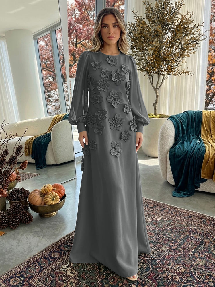 Jersey A-Line Crew Neck Formal Dresses with 3D Flowers