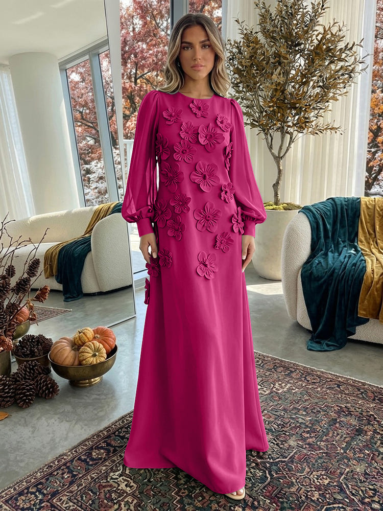 Jersey A-Line Crew Neck Formal Dresses with 3D Flowers