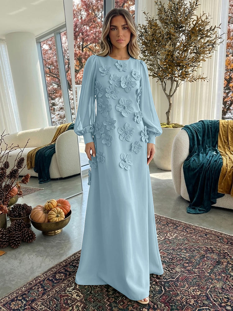 Jersey A-Line Crew Neck Formal Dresses with 3D Flowers