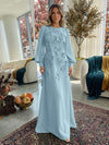 Jersey A-Line Crew Neck Formal Dresses with 3D Flowers