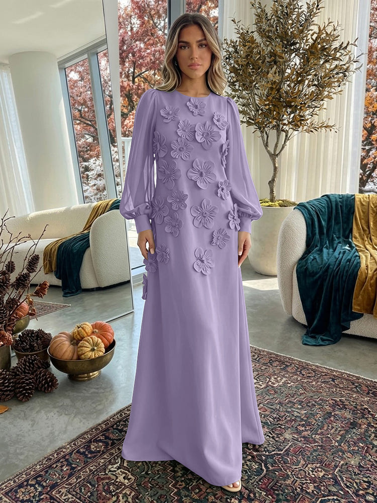 Jersey A-Line Crew Neck Formal Dresses with 3D Flowers