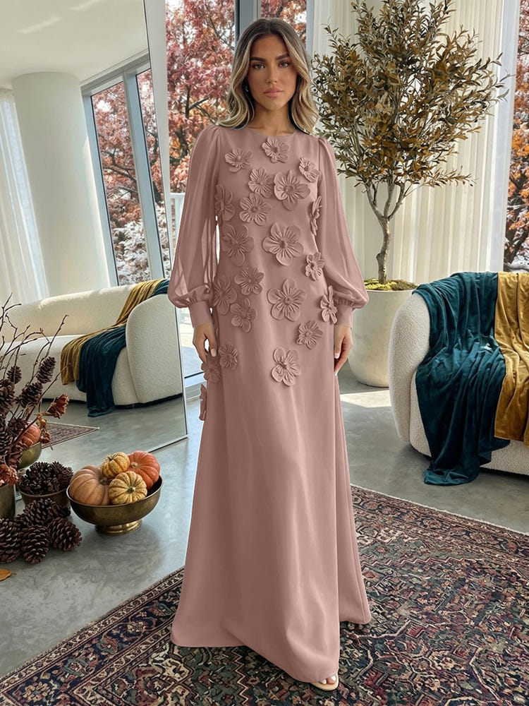 Jersey A-Line Crew Neck Formal Dresses with 3D Flowers