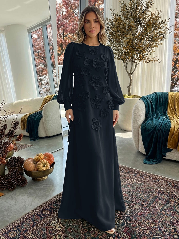 Jersey A-Line Crew Neck Formal Dresses with 3D Flowers