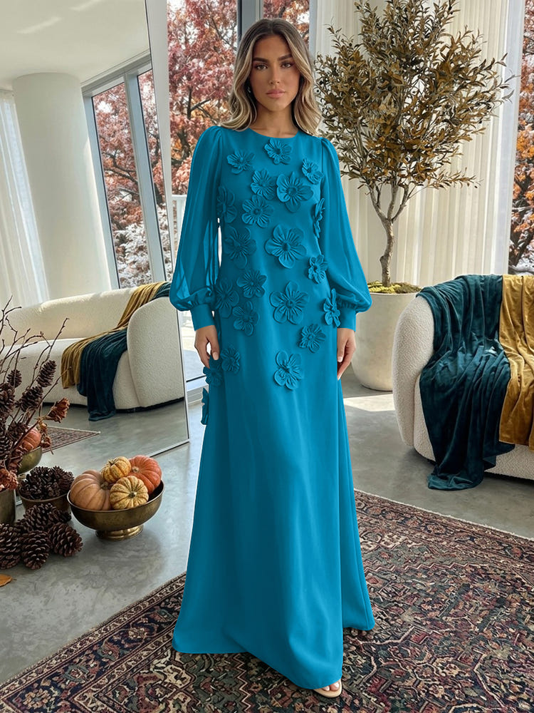 Jersey A-Line Crew Neck Formal Dresses with 3D Flowers