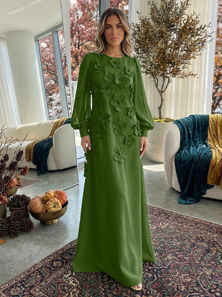 Jersey A-Line Crew Neck Formal Dresses with 3D Flowers