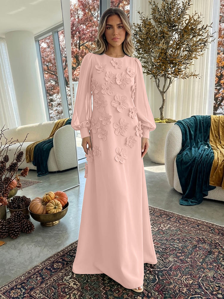 Jersey A-Line Crew Neck Formal Dresses with 3D Flowers