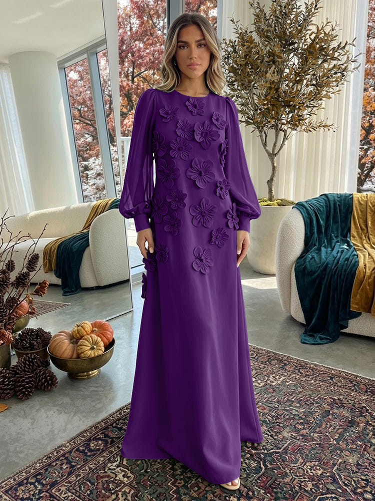 Jersey A-Line Crew Neck Formal Dresses with 3D Flowers