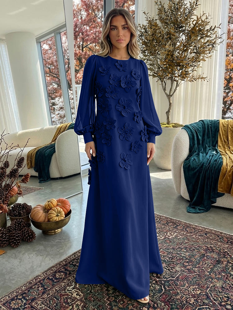 Jersey A-Line Crew Neck Formal Dresses with 3D Flowers
