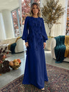 Jersey A-Line Crew Neck Formal Dresses with 3D Flowers
