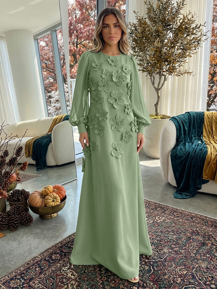 Jersey A-Line Crew Neck Formal Dresses with 3D Flowers