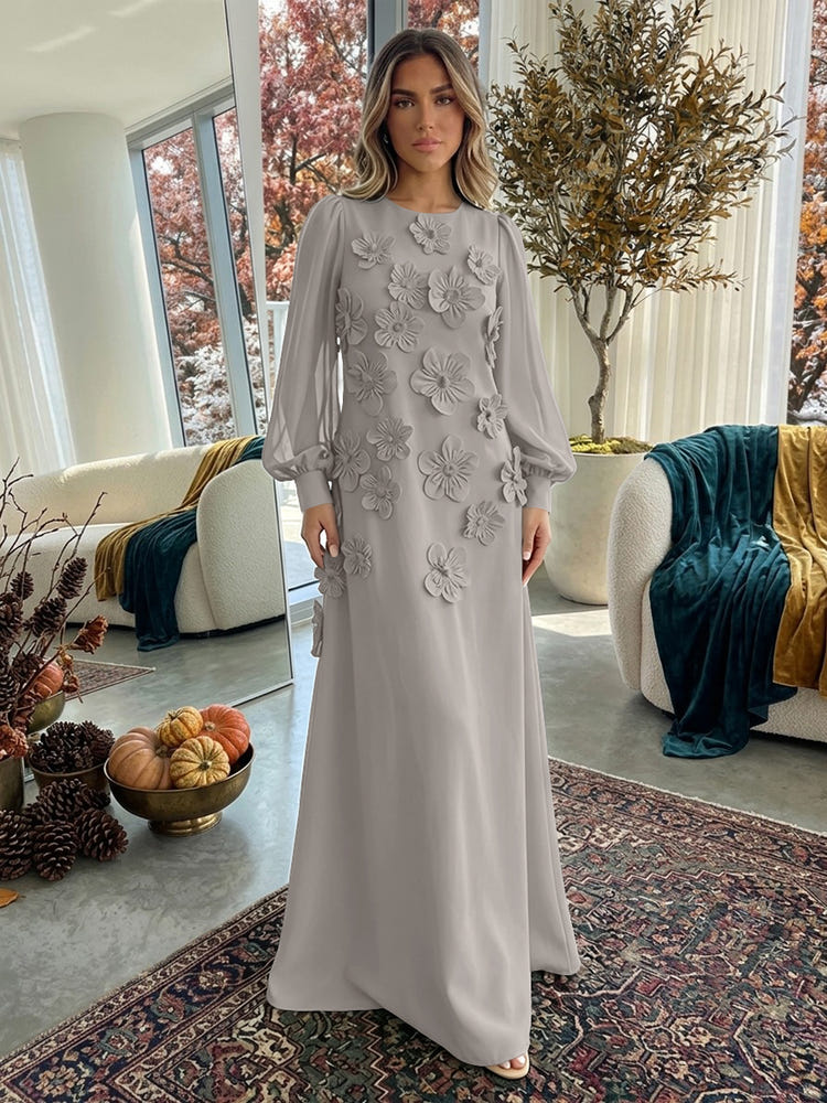 Jersey A-Line Crew Neck Formal Dresses with 3D Flowers